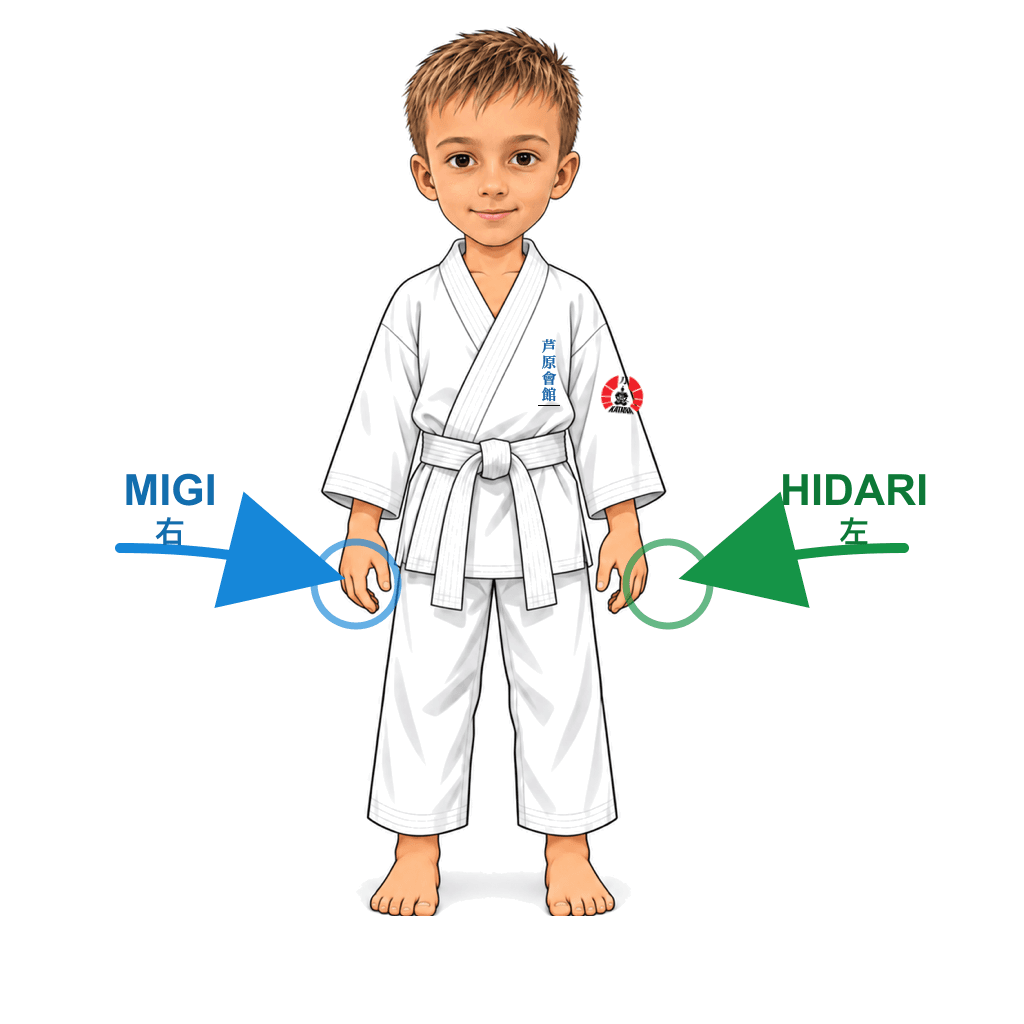 Šimon z SK Katana ukazuje Hidari. Vlevo / levá strana.