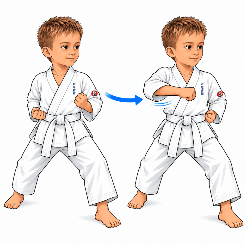 Šimon z SK Katana ukazuje Kagi-zuki. Hák pod pravým úhlem na tělo / žebra vedený vodorovně zblízka.