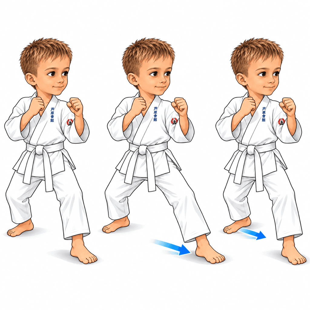 Šimon z SK Katana ukazuje Ashi sabaki. Metodika práce nohou, úhybů a přemisťování po tatami.