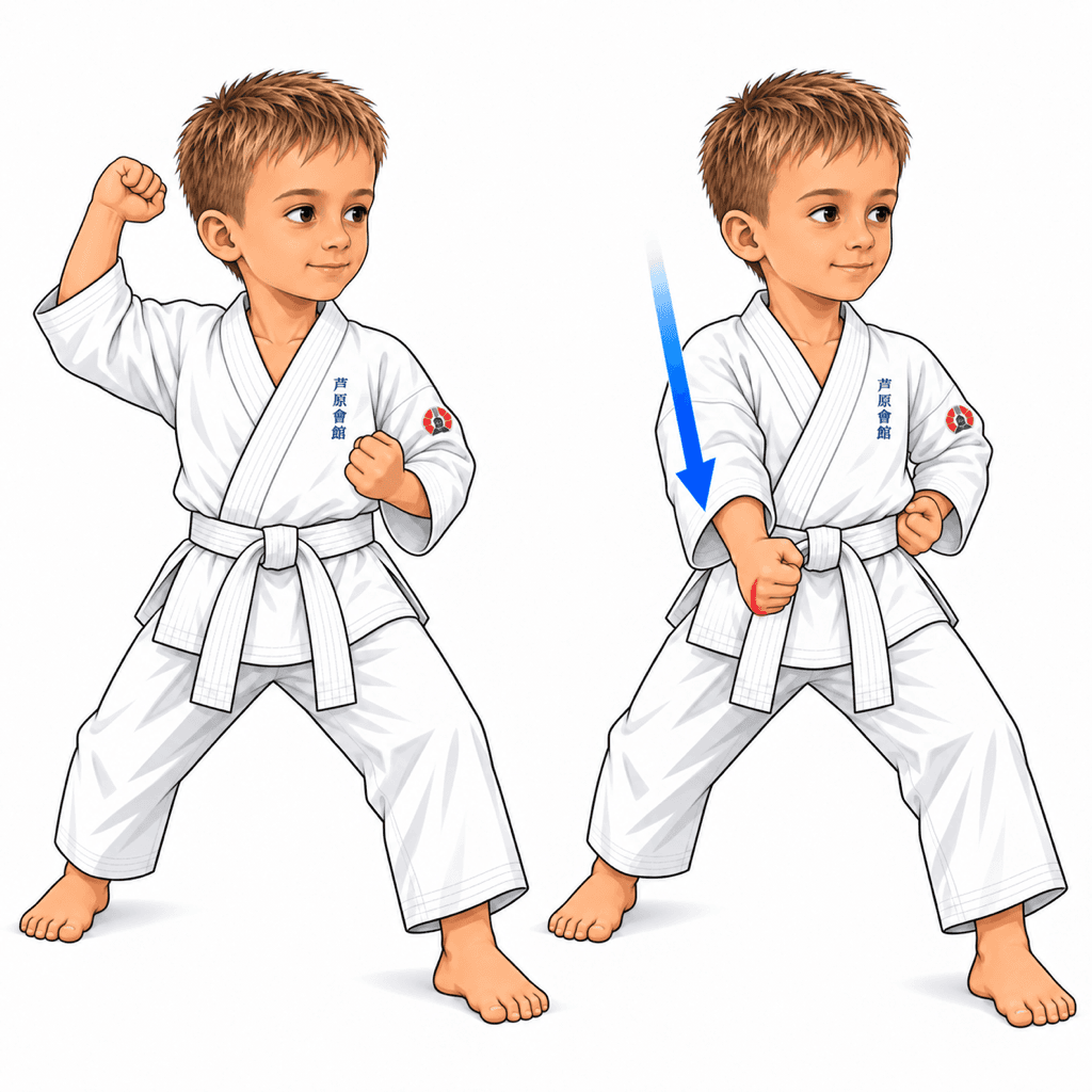 Šimon z SK Katana ukazuje Tettsui-uchi. Sek kladivem (malíkovou spodní hranou pěsti) shora dolů nebo z boku.